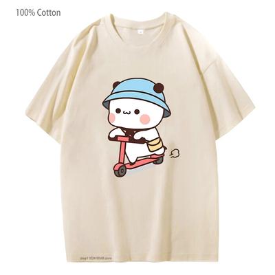 Magliette Cartoon Bubu Dudu Mochi Brownie Bear in Bicicletta Donna Kawaii Y2k Abbigliamento Uomo Top Cartoon Estive Magliette Cotone