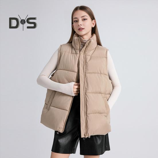 Women Winter Waistcoat Stand Collar Thick Sleeveless Padded Outerwear with Pockets Zipper Closure Mid Length Outdoor Coat