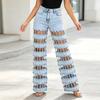 Women's Casual Fashion Hollow Out Denim Jeans Long Pants with High Waist and Straight Leg Cut for Everyday Wear and Street Style