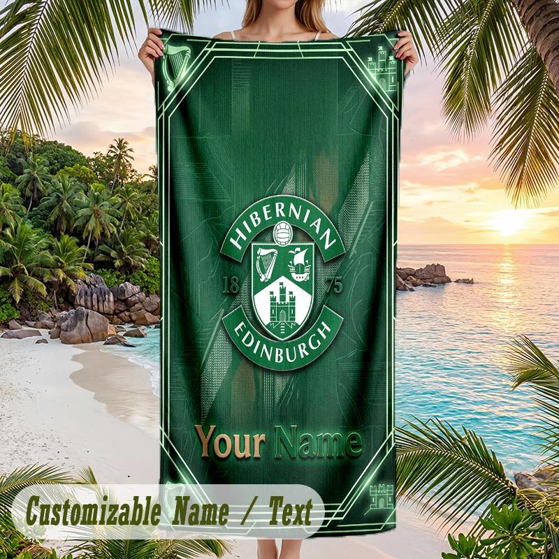 Beach Towel Hibernian FC Print Custom Name Text Soft Towel for Swimming Pool