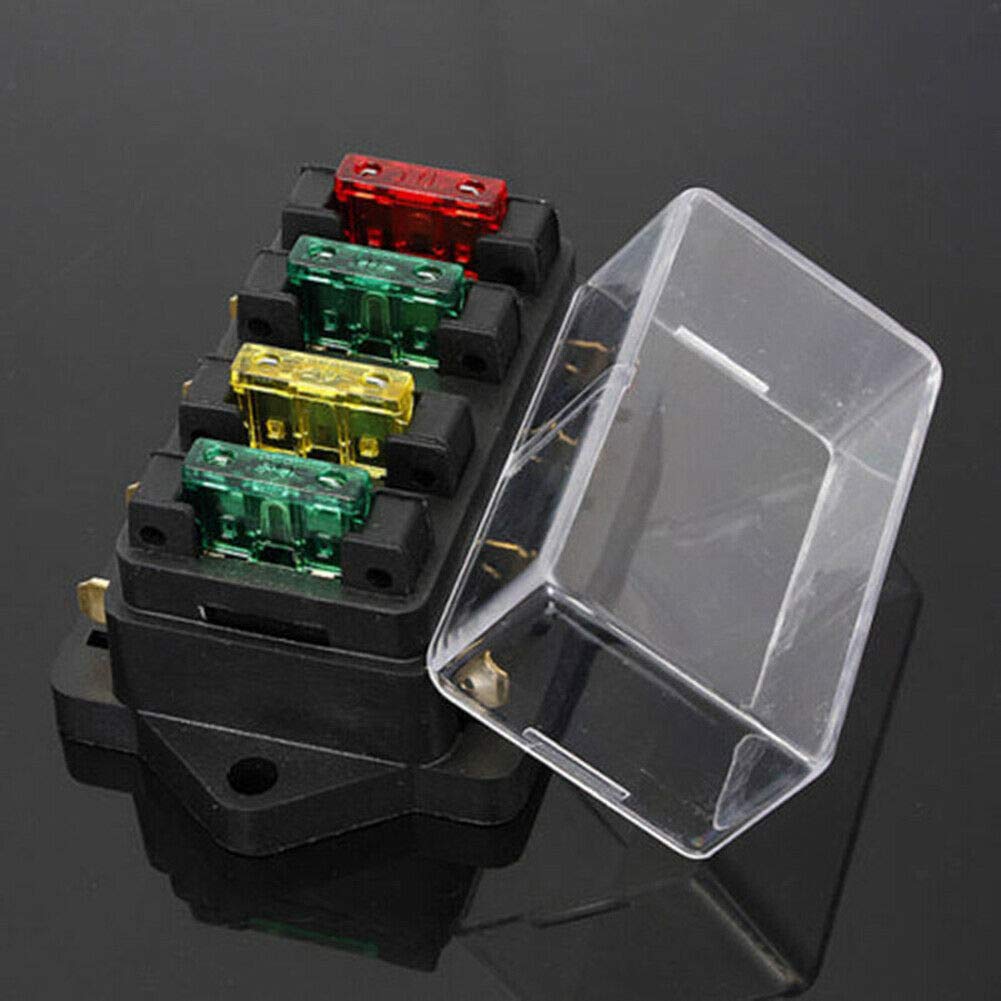 4 Way Blade Fuse Box Holder Block Auto Car Van Marine Motorcycle Boat Universal Metal Fuse Box for Standard Blade Fuses ATO Holder Block Car Boat