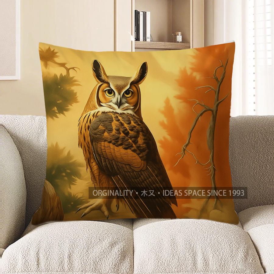 Home Decor Owl In Autumn Landscape Throw Pillow Cover Pattern Cushion Cover Suitable For Sofa Bedroom Car Pillow Cover