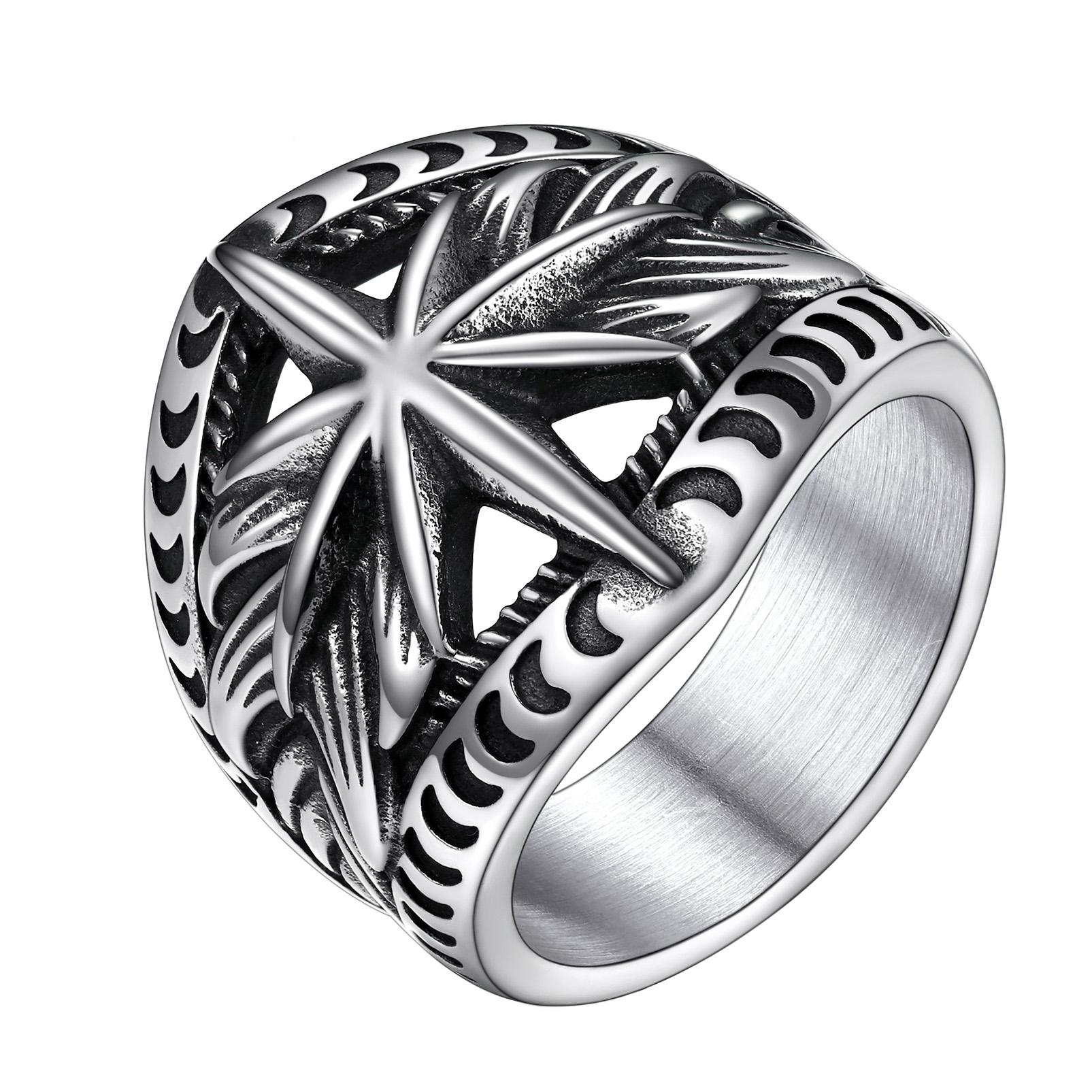 

U7 Кольца из нержавеющей стали в виде полумесяцев и звезд для мужчин и женщин Кольцо «Лучи Солнца» Размеры 7-14 Ретро-стиль Парные украшения Подарок 14