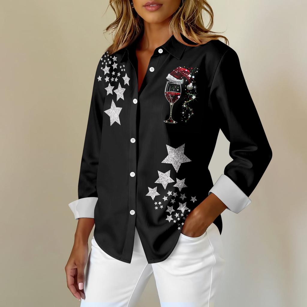 Women's Shirt Blouse Print Button Long Sleeve Casual Basic Shirt Collar Regular Top