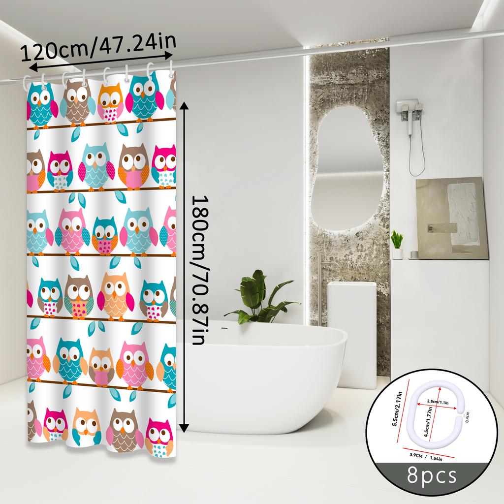 Owl Pattern Shower Curtain with Fun Animal Elements Design to Enhance the Bathroom Space, Shower Partition Curtain