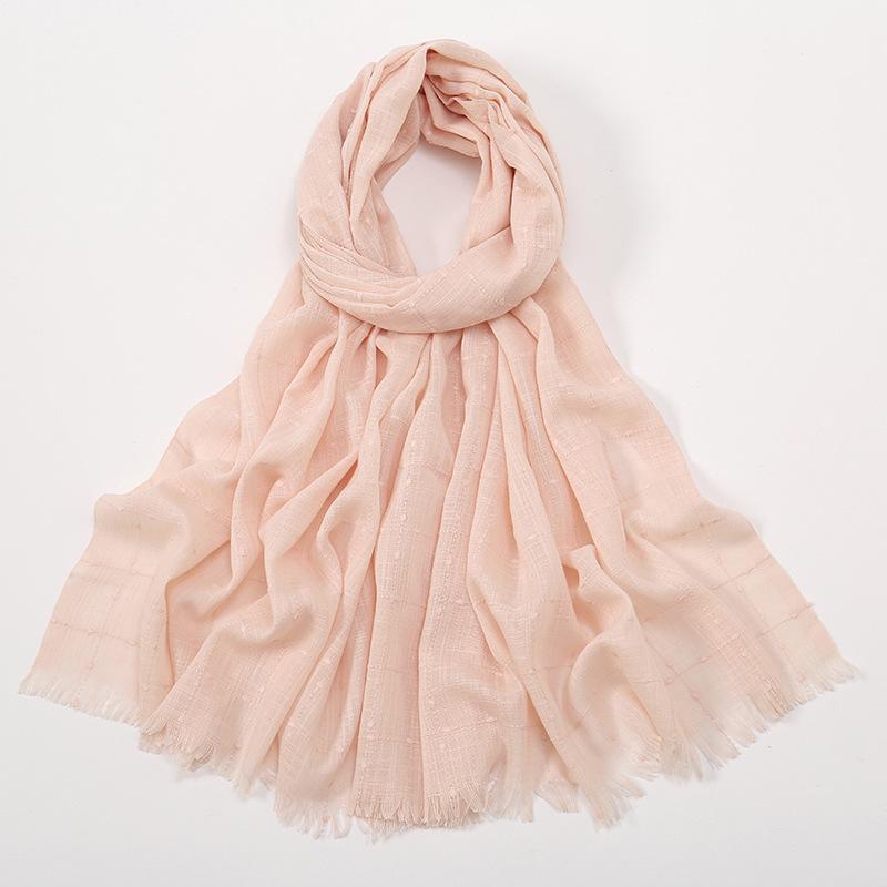 Fashion Cotton Viscose Scarf Wrinkle Plaid Pom Pom Fringe Shawls and Wraps Autumn Echarpe Pashmina Bufanda Muslim Sjaal 180*70Cm