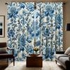 2pcs Blue Floral Print Curtains - Rod Pocket Semi-Sheer Window Drapes   Polyester Sateen Weave    Machine Washable
