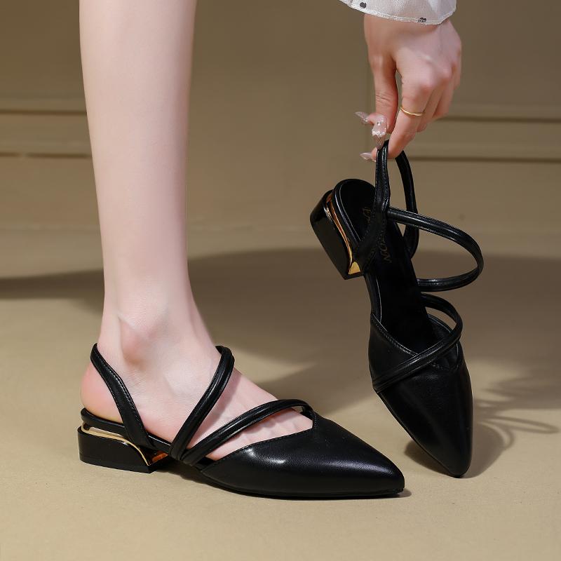 2025 New French  Pointed Sandals for Women Retro All-in-one Bag Head Shallow Mouth Summer Women High Heels