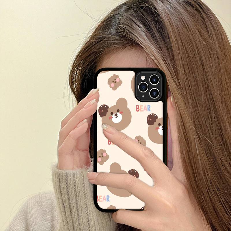 

INS Корейский милый мультяшный счастливый медведь чехол для телефона силиконовый чехол из ПК + ТПУ для iPhone 11 12 13 Pro Max 8 7 6 Plus X SE XR Hard Fundas 13 Pro Max