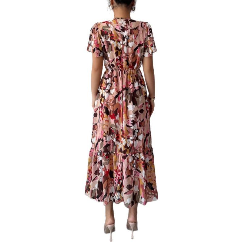 High-end Simple Style Printed Lace-trimmed Dress for Women's Spring and Summer