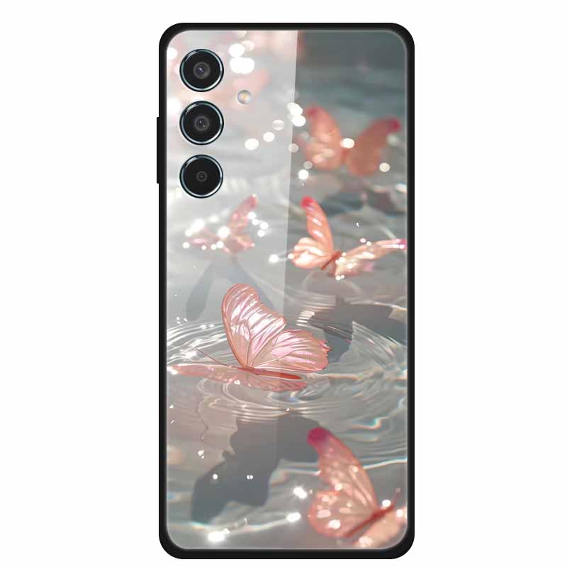 Glass Cellphone Case For Samsung Galaxy M35 Hard Plastic Back Cover For Samsung M 35 Flowers Painted Cases Fundas Shell Shield