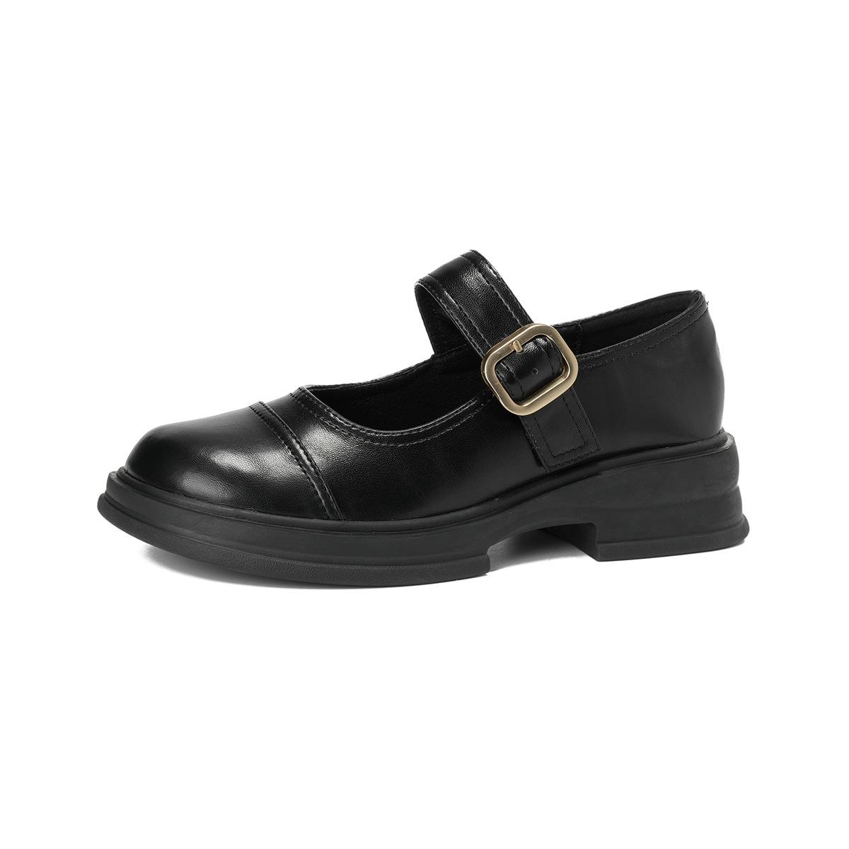 

Weiwei girl 523-7 British small leather shoes women s retro word with light mouth black platform one-pedal loafers 35