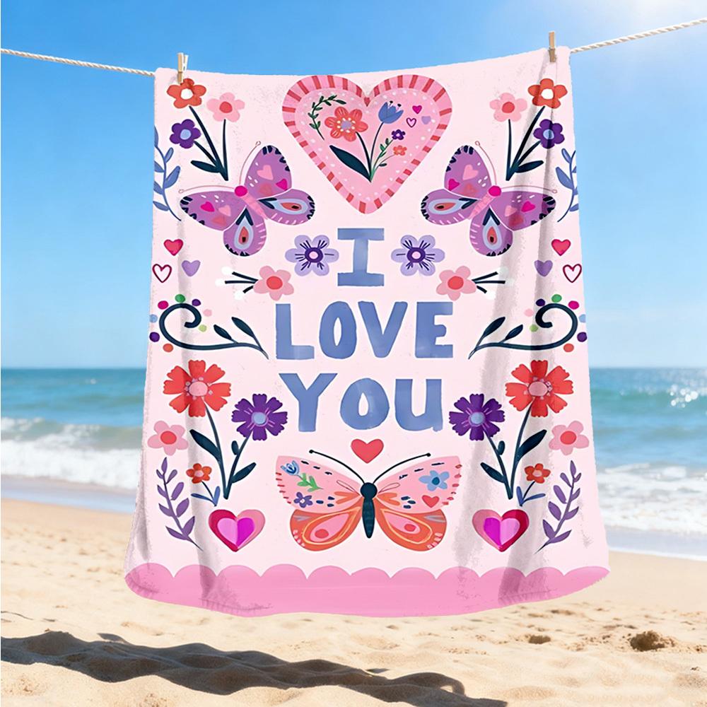 1pc Butterfly Love Flowers Heart Outdoor Flannel Blanket , Machine Washable Perfect Gift for Birthday , Holiday Travel Accessory , Durable Material
