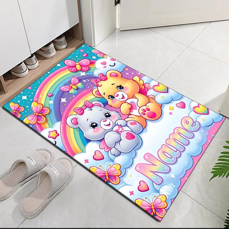 Custom Name Bear Printed Carpet Rug For Office Chair Living Room Bedroom Kitchen Room Decor Gifts