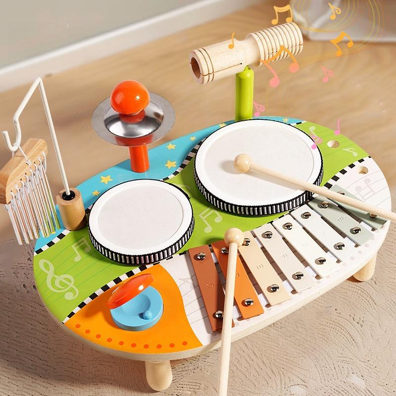 Wooden Xylophone & Multifunctional Drum Set for Toddlers & Babies - Montessori Percussion Musical Instrument Toy