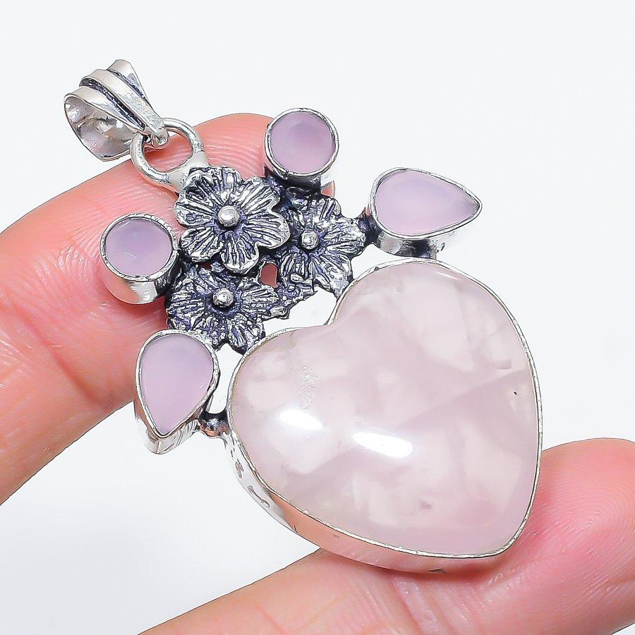 

Натуральный розовый кварц, халцедон 925 стерлинговое серебро ювелирная подвеска 2.21 k1H91