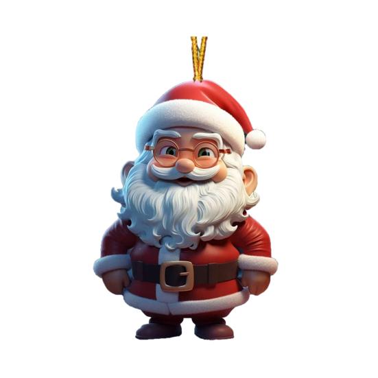 

Santa Claus Ornament 2D Acrylic Cartoon Santa Holding Gift Box Christmas Tree Ornament for Xmas Tree Holiday Home Decor B