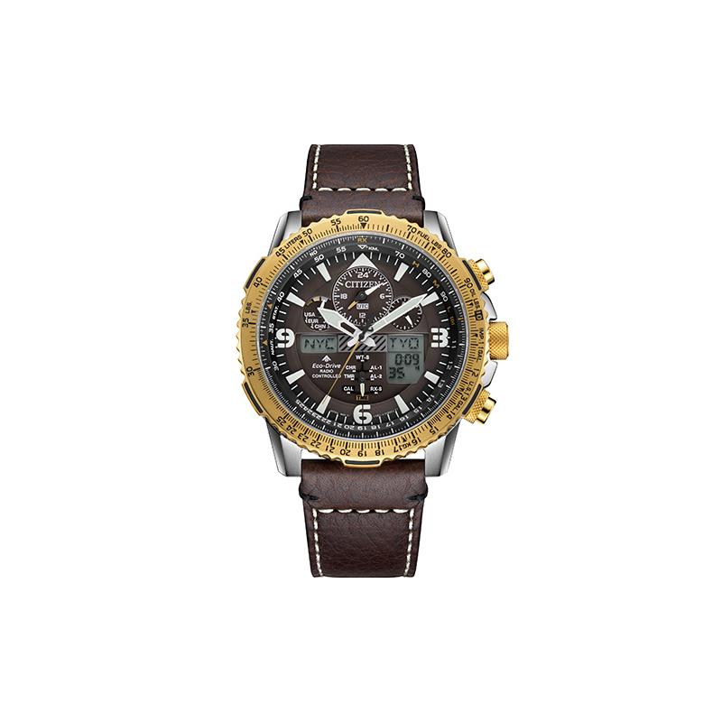 

CITIZEN 200 meters waterproof, solar Quartz, leather strap, , same style for men and women, brown dial JY8084-17H синій