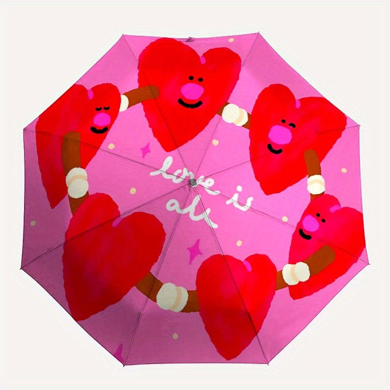 

1pc love, hearts Automatic Open/close Folding Umbrella, Compact Portable Travel Umbrella, Perfect Birthday/Christmas, Cute Umbrella, Durable