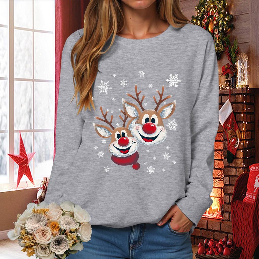 Sweat-shirt pull-over à manches longues décontracté à la mode pour femmes, coupe ample, imprimé de Noël, col rond