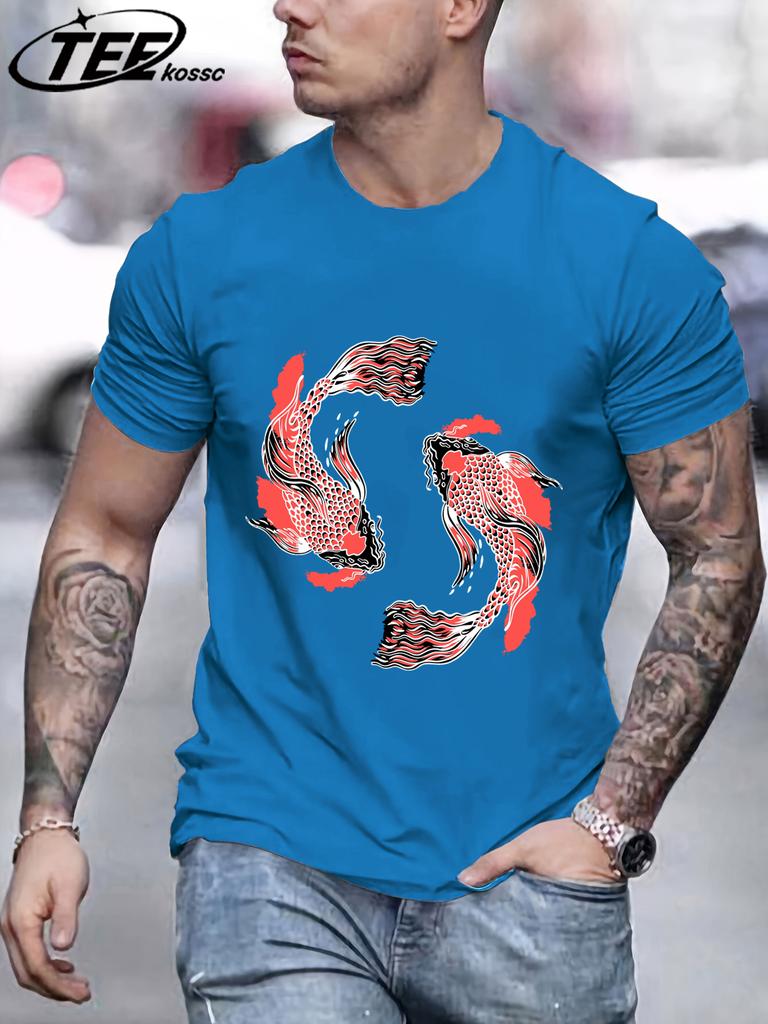 Japanese Harajuku Soaring Koi Print T Shirt Men Summer Casual Short Sleeve ONeck Loose TShirt Cotton Unisex Fashion Clothing