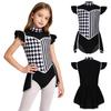 Combinaison de Clown Halloween pour Filles Manches Volants Col Montant Fermeture Éclair Invisible Arrière Patchwork losange pour Cirque Mascarade Cosplay