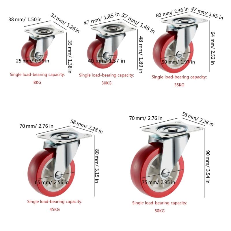 4Pcs Metal Casters Wheel 360 Degree Rotation Heavy Duty General Casters with Quiet Designings Suitable for Homes & Office