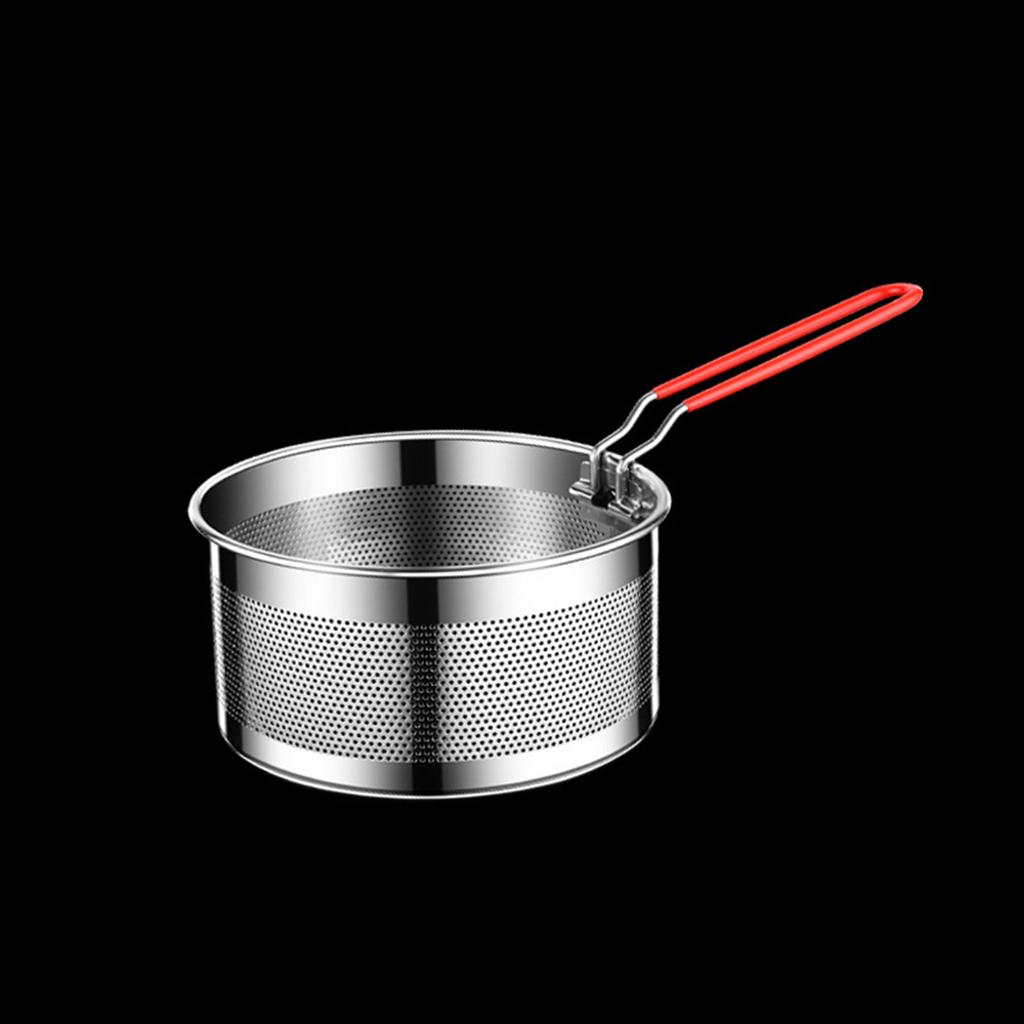 Cesta de Freír de Acero Inoxidable Duradera para Uso Doméstico en Restaurante Redonda Cesta para Freír Profundo Mango de Silicona Resistente al Calor Cocina