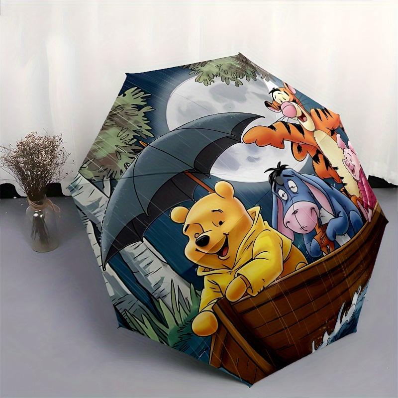 Ombrello Automatico Apri e Chiudi Winnie the Pooh e Tigro - Ombrello Pieghevole Portatile a 8 Stecche con Manico in Plastica, Adatto per il Tempo Libero