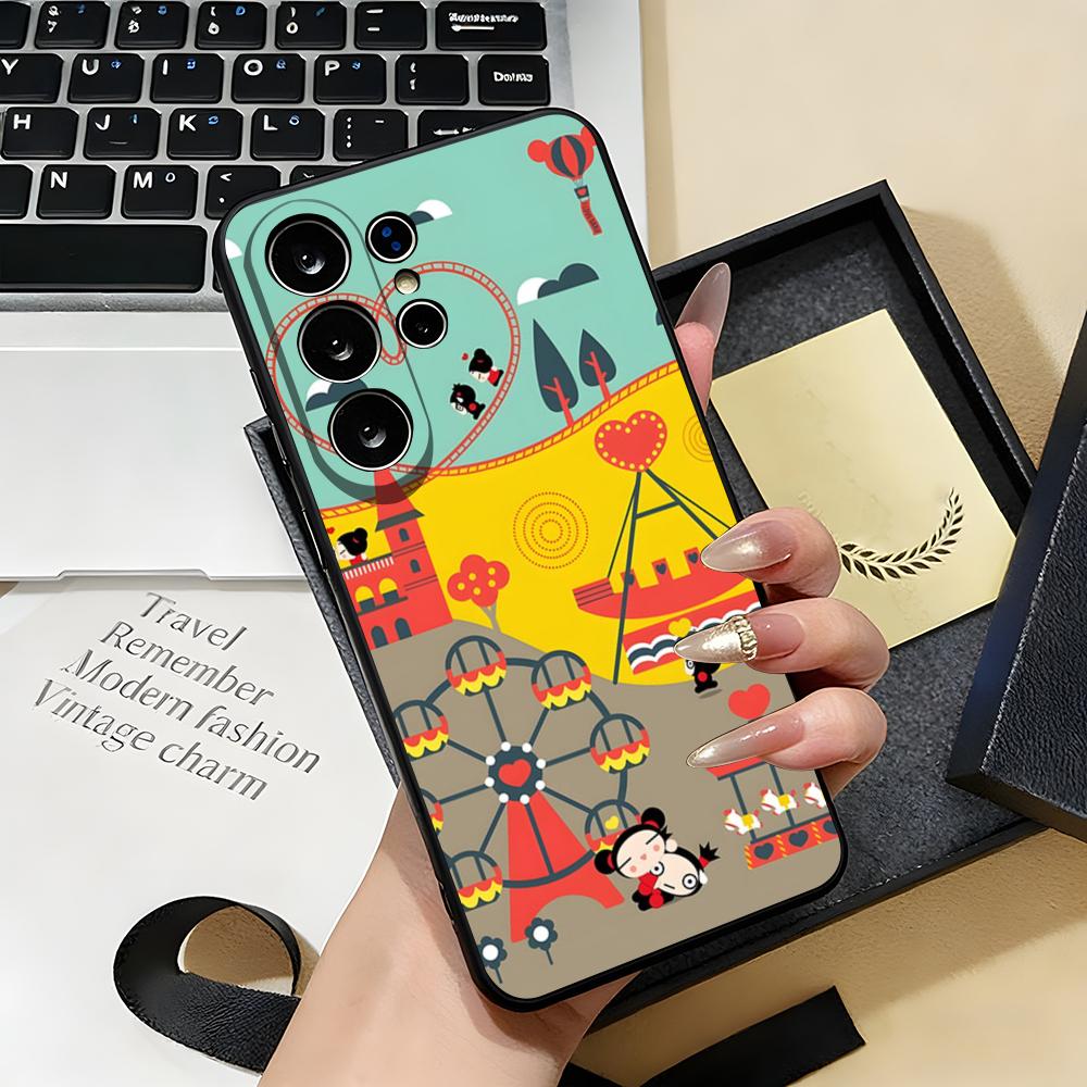 Fashion Cute Cartoon Pucca Phone Case For Samsung S26 S25 S24 FE S23 S22 S21 Plus S20 Ultra Note20Ultra Black Soft Shell