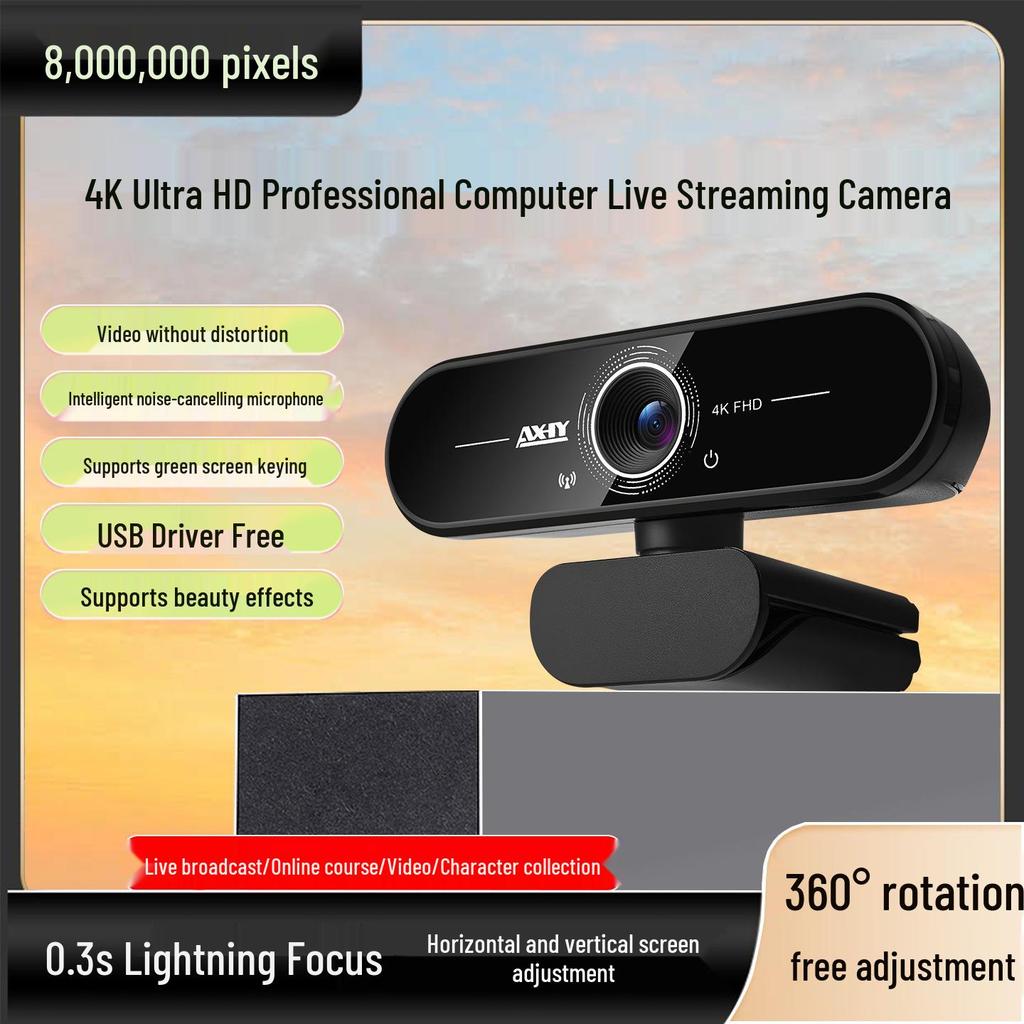 4K Ultra HD Webcam with USB Microphone for Live Streaming & Online Meetings.