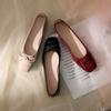 Autumn Flat Bottom Square Head Single Shoes Women'S Shallow Mouth Flat Heel Soft Sole Bow Grandma Shoes Fairy Style With New Chinese Doudou Shoes