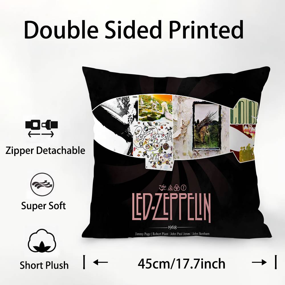 Band L-Led Z-Zeppelin Pillow Case Square Double‑Sided Print Cushion Case For Sofa Home Bedchamber Decor Gift