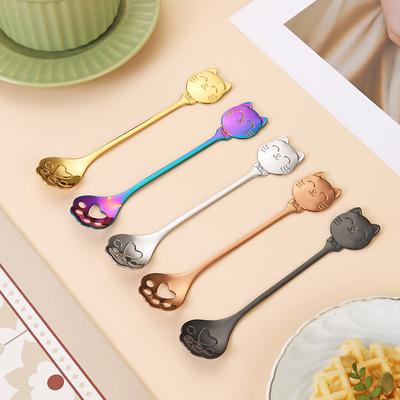Creative Cat Stainless Steel Coffee Spoon Cute Paw Stirring Spoon Cake Ice Cream Hollow Dessert Spoon Gift