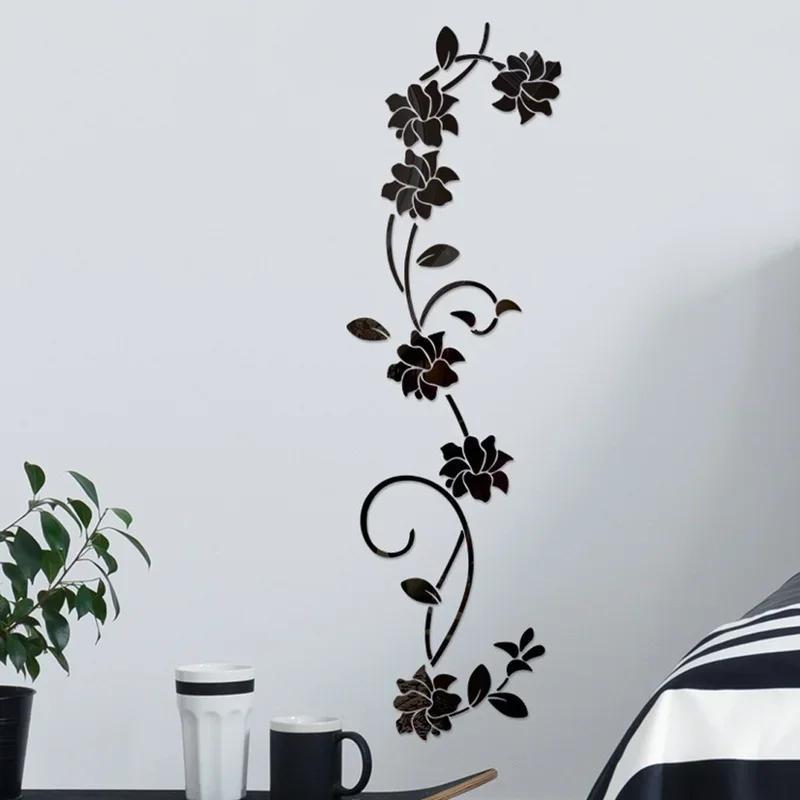 Acrylic Flower Shape Wall Sticker Background Art Living Room Mirror Home Fashion Decoration Wall Stickers Posters House Supplies