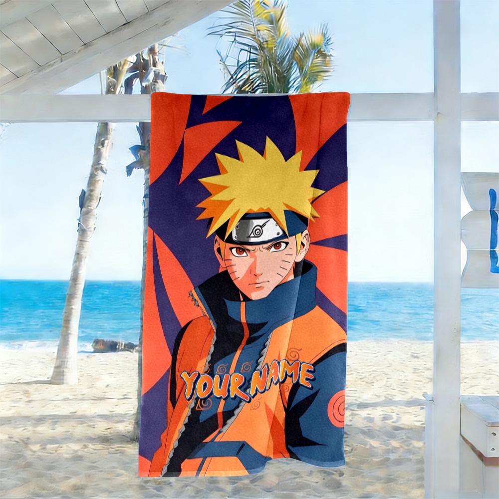 Naruto Character Customizable Name Beach Towel Soft Durable Quick-Dry Perfect for Traveling Yoga Camping and Swimming