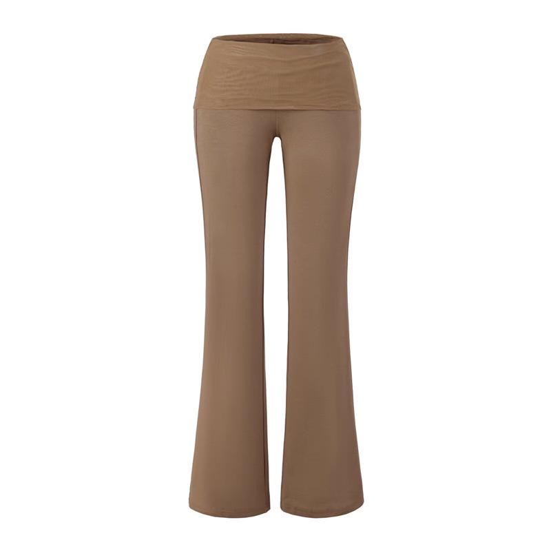 Korean Elegant Patchwork Mesh Flare Yoga Pants - Women's Retro Slimming Two-Piece Drape Design