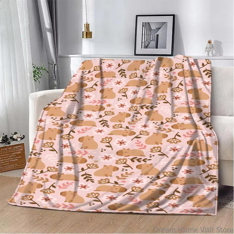 Cute Capybara Print Flannel Blanket Extra Soft Thickened Warm For Air Conditioning Nap Sofa Bed Office Travel Picnic Decor