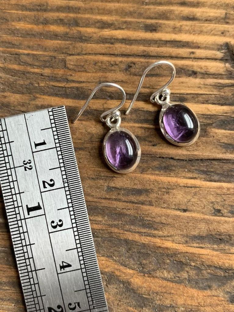 Solid 925 Sterling Silver Amethyst gemstone handmade Earrings Bezel Earrings Gift For Mom Birthstone Earrings