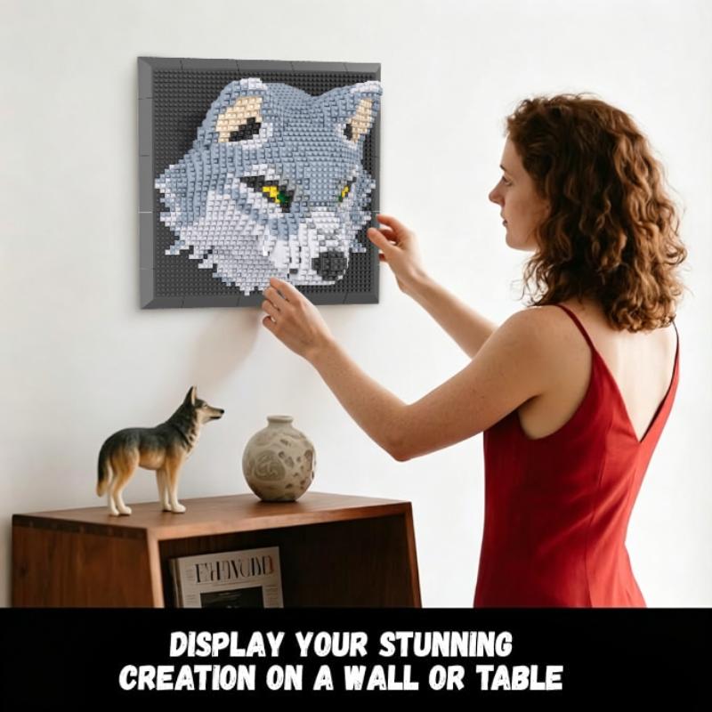 3D Animal Wolf Building Blocks Mural Wall Stercopic Painting Model Assemble Bricks Home Decor Toys Gift For Adult