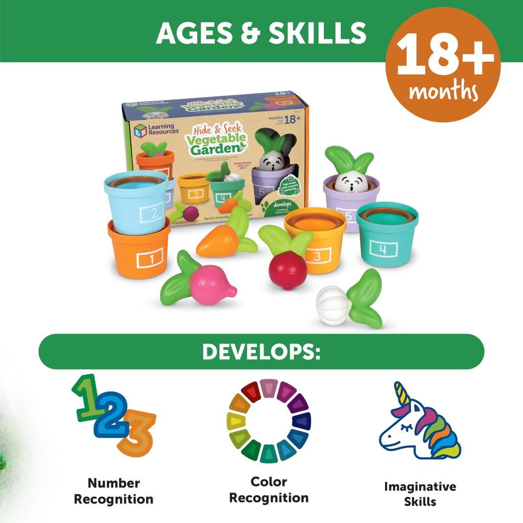 Learning Resources Hide Seek Vegetable Number and Color Authentic & Garden, Games, LER3604,