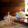 Large Glass Candy Dish with Lid Hand Painted Colorful Candy Jar Decorative Jewelry Box Wedding Buffet Biscuit Container for Cookies Nuts Chocolates