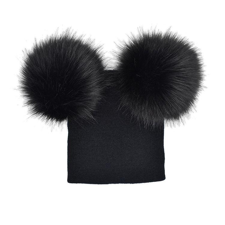 Baby Beanie Kids Toddler Fur Pom 