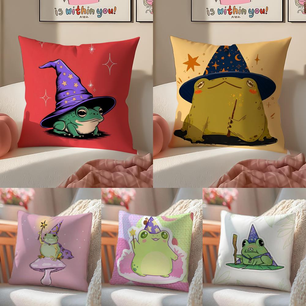 Casual daily Magical Whimsical Wizard frog Cushion Cover Linen Pillowcase Cover Soft Decor for Sofa Home Room