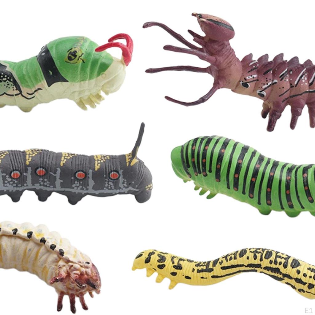 6Pcs 3D Simulation Larvae Models Cognitive Learning Toys Miniature Photo Prop Worm Prank Toy Animal