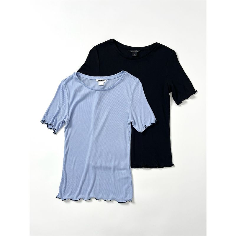 European and American Single Monki Xxs-l Size Lightweight Shoulder Slim Fit Slimming Wooden Ear Round Neck Short Sleeve T-shirt Women's Summer Wear