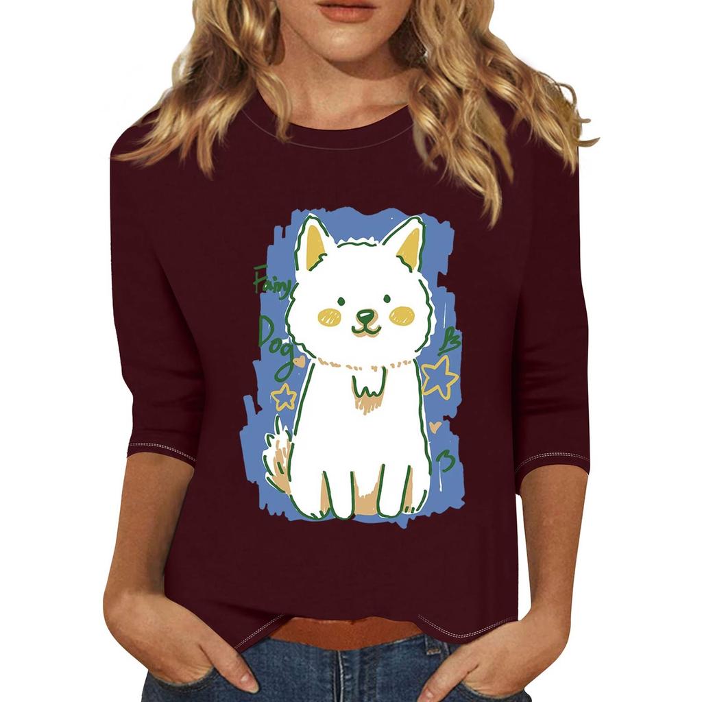 Pullover da donna con colletto stampato, manica a tre quarti, casual e alla moda