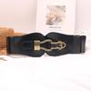 Women's Wide Elastic Leather Waist Belt - Retro Black Cowhide