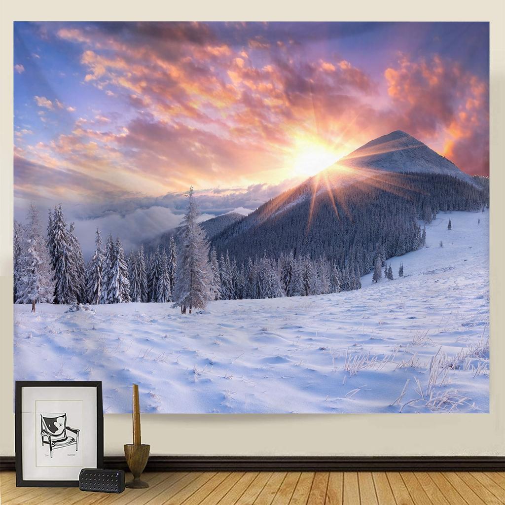 Goblen Noel Kar Sahnesi Serisi Arka Plan Asılı Kumaş Ev Oturma Odası Yatak Odası Başucu Duvar Gobleni