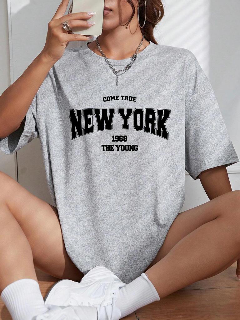 Als 1968 The New York Is Young Damen T-Shirts Übergröße Alltags T-Shirts Kreativität Streetshirt Individuelle Freizeitkleidung